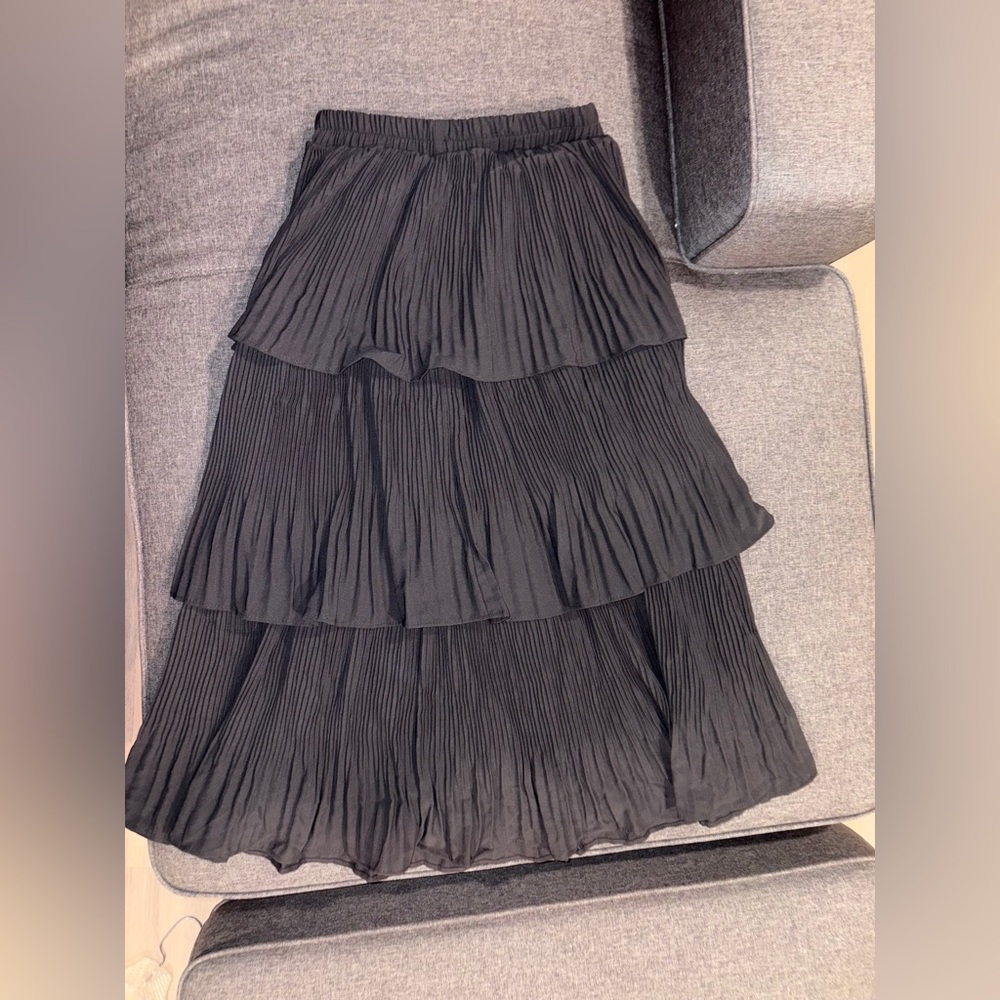 Black ruffle midi skirt